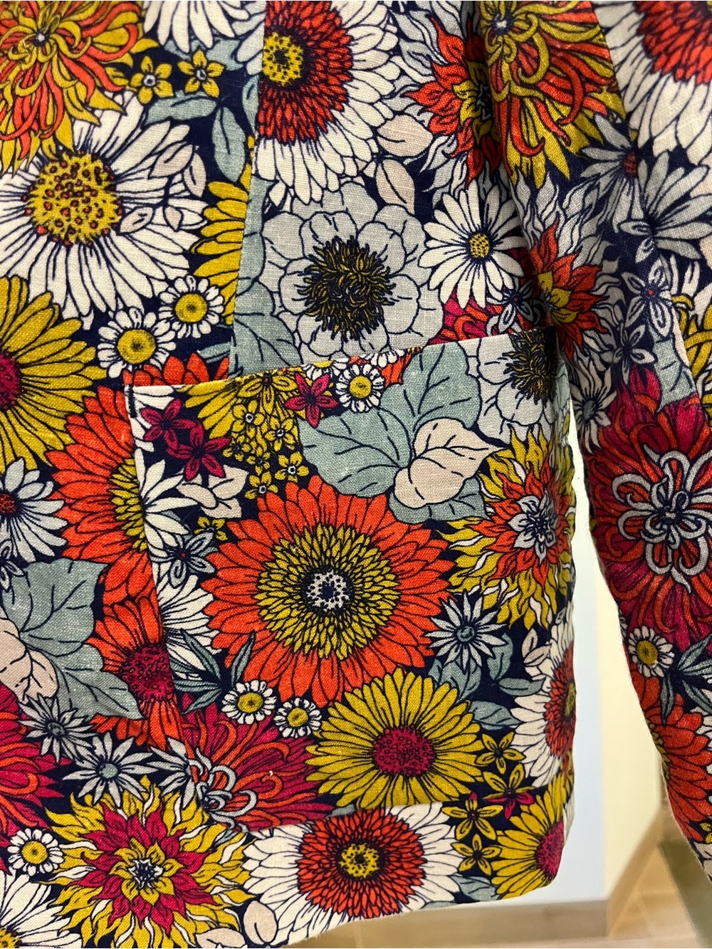 Foil Floral Print Blazer Jacket - Red, Yellow & White - Picture 4 of 5